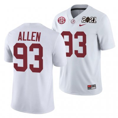 Men's Alabama Crimson Tide #93 Jonathan Allen 2021 Rose Bowl Champions White NCAA Playoff Away College Football Jersey 2403HYTC7